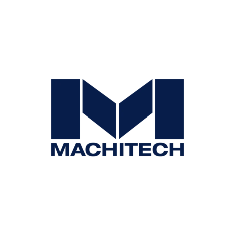 Logo de Machitech, société spécialisée en solutions logistiques, avec un design moderne en bleu foncé.